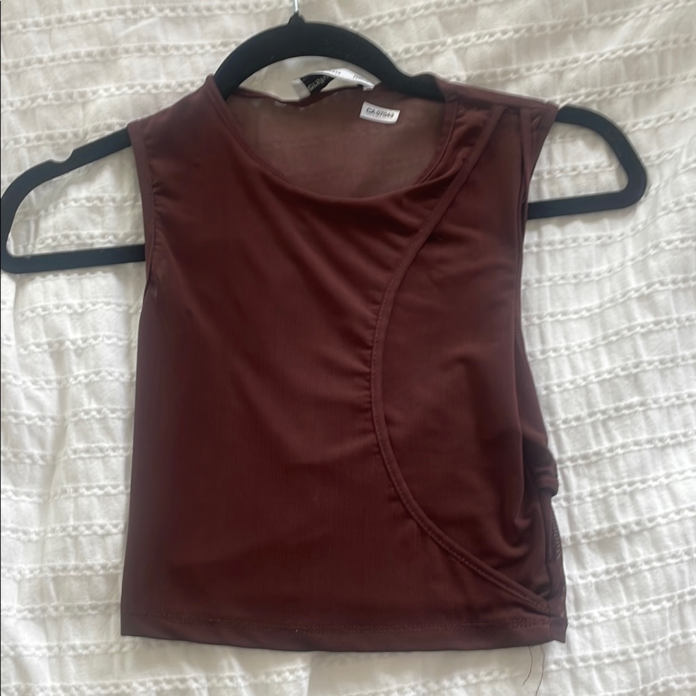 Bershka Red Asymmetrical see through Fitted Tank Top